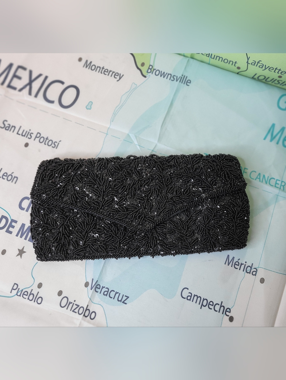 La Regale Black Beaded Evening Clutch Bag Purse